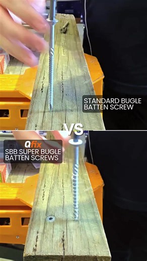 Bugle vs The QFix SBB Screws The difference is unreal — SBB screws drive in smoother, faster, and use way less battery. Bugle screws wobble and burn through thick timber, but SBB powers through all day! #construction #building #screw