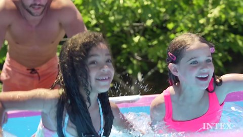 Intex 28290EH 8 Feet by 30 Inches Easy to Assemble Large Round Metal Frame Above Ground Swimming Pool with Dual Suction Outlet Fittings, Pink