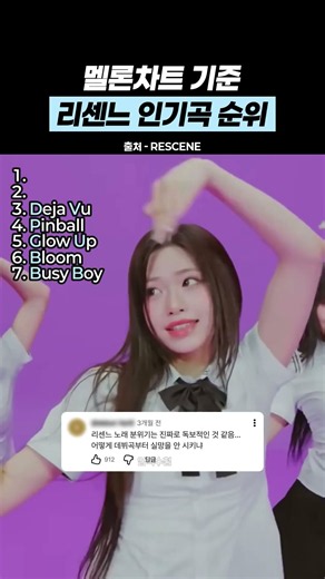 멜론차트 기준 리센느 인기곡 순위
