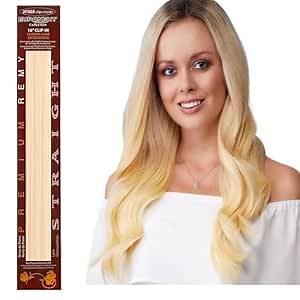 Clip in hair extensions, 100% Remy human hair, 18 inches, Straight, Curly, Platinum Blonde