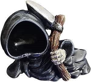 Mini Grim Reaper Statue, Resin Desktop Ornament Grim Reaper Figurine, Black, 9cm (B)