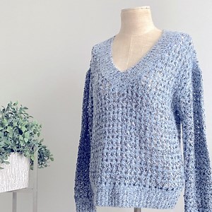 WHBM - blue knit sweater with some sequence.