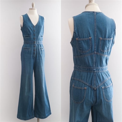 Vintage 1970s Snap-front Bellbottom Jumpsuit • XS/S - Etsy