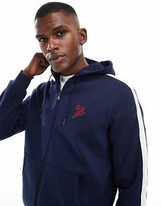 Polo Ralph Lauren run club stripe taped sleeve full zip pique hoodie in navy CO-ORD | ASOS