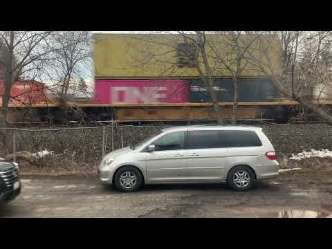 CSX container train heading to Rochester at Fairport NY
