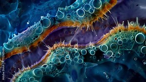 A stained microscopic image revealing the intricate internal structures of a parasitic larva depicting the complex life processes . AI generation.