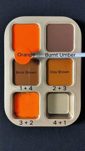 Create 4 colors from 2 colors. #mix #colormixing #mixingcolors #asmr #colors #orange #brown #red