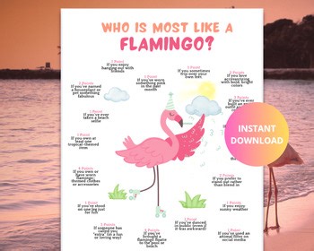 Who Is Most Like a Flamingo Game Printable, Tropical Party Activity, Trivia