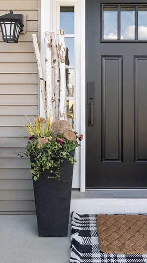 28K views · 177 reactions | Sharing some inspiration for your spring planters today. Everything I used is listed below: - ogon grass - heuchera “peach tea” - flashy trout back lettuce - duckfoot ivy - pansies - birch logs - mushroom picks  https://liketk.it/45LLA | Hamilton Park Home | Facebook