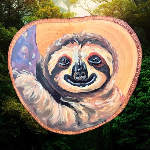Smiling Sloth Wood Art-hand Painted One of a Kind Forest Wall Decor-original Animal Painting on Natural Wood - Etsy