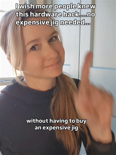 Have you ever tried installing cabinet hardware this way? No expensive jig needed! The champagne bronze finish warmed up my blue built-ins and filing cabinet makeover. I used this method to install cabinet pulls throughout my office renovation. Whether updating kitchen cabinets, built-ins, IKEA hacks, or a DIY cabinet makeover, this trick makes installing hardware so much easier (just make sure you confirm measurements before drilling). #diy #hack #homedecor #homeimprovement