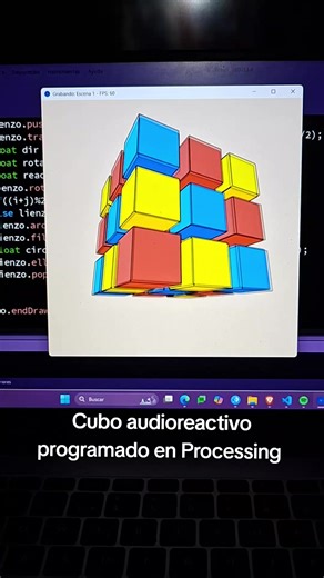 Cubo 3D programado en Processing que reacciona al audio. #processing #creativeCoding #Audio #VisualArt #programming