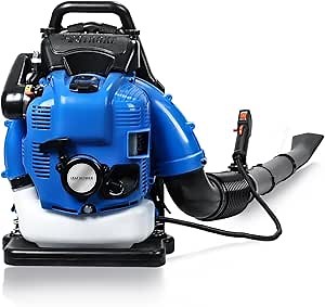 Backpack Leaf Blower Gas Powered, 75.6CC 4 Cycle Leaf Blower Gas Backpack Blower, 7500 CFM 205MPH Powerful Gas Blower for Lawn Care Yard Dust Debris Blue