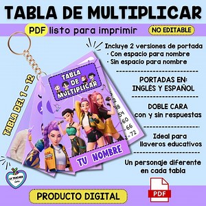 Multiplication Table to Print | Printable PDF | Double-sided | Customizable | Covers in English and Spanish | Educational Keychains - Etsy UK