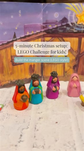 Grace | Homeschool + Faith + Rhythms on Instagram: "5-minute Christmas setup for big kids: LEGO Nativity Challenge ✨ Set out a bin of bricks, your kid’s bibles opened to Luke 2, a small handful of straw (or shredded paper), and your own nativity set for inspiration. Then give them the prompt: “Build the manger scene in your own style.” Kids get SO creative when they have a story + a simple setup to guide them. Want a kid-friendly nativity set they can actually play with? Comment “NATIVITY” and I