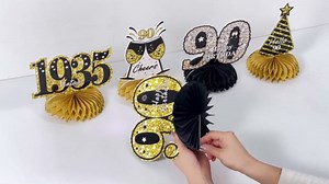 Zirtorei 90th Birthday Decorations for Men Women, 21pcs the Year 1936 Banner Balloon Party Supplies, Black Gold 90 Year Old Birthday Backdrop, 90 Bday Honeycomb Centerpiece Hanging Swirls Sash Gifts