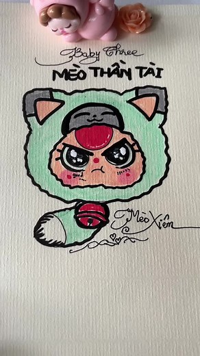 Hướng Dẫn Vẽ Baby Three Mèo Thần Tài - Mèo Xiêm