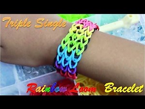 DIY Loom Bands Triple Single Rainbow Bracelet Tutorial