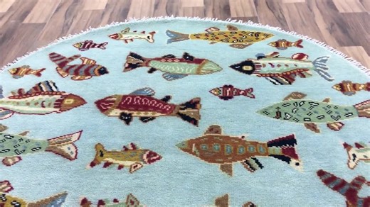 Round Blue Koi Fish Wool Rug | Nautical Custom Kids Room Decor 3x3 to 9x9 - Etsy