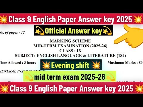 Class 9 english paper answer key 2025 evening shift /midterm 2025-26/english answer key 2025 class 9
