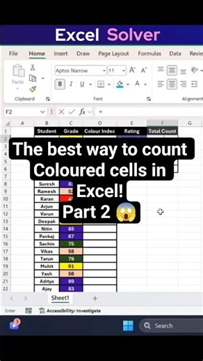 How to count colored cells in Excel? #shorts #youtubeshorts #shortsfeed