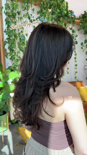 Butterfly cut, aka long wispy layers, face framing & curtain bangs 🫶🏻