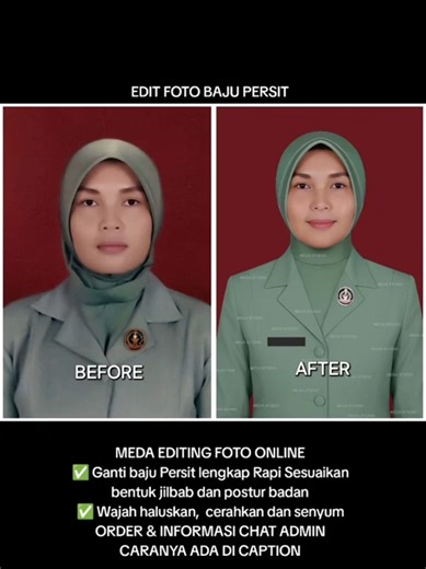 ✅️ Edit Foto Baju Persit Lengkap MEDA STUDIO PONTIANAK untuk Order silahkan WhatsApp admin 089694134890 Kirim file foto asli dengan kualitas pixel tinggi agar hasilnya maksimal Buka Senin-SABTU ( Minggu/ Tgl Merah Libur) Jam : 10.00 - 17.00 wib @sorotan @semua @pengikut #fyp #fypシ #viral #tempateditfoto #persitkartikachandrakirana
