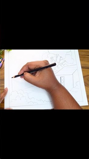 Villlage Scenery Drawing #shortvideo #shorts #youtubeshorts #scenerydrawing