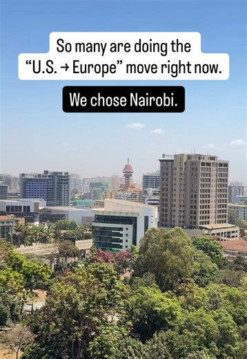 So many are doing the “U.S. → Europe” move right now. We chose Nairobi instead and here’s why. 1) Europe would’ve been a nicer version of the same loop. More walkable. More polished. More rules. Still: timetables, rat race, forms, waitlists, and “this is just how it works.” In Nairobi, life is more human-led. You call a person, you solve the thing, you move on. 2) How people earn money here changes your imagination. In Europe, it’s still credential and system-first. Office job. Official path. Na