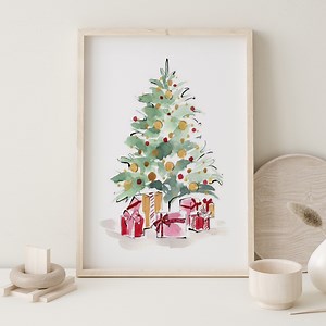 Watercolour Christmas Tree Print, INSTANT DOWNLOAD, High QUALITY File, Vintage Festive Holiday Christmas Gift Decor Printable Downloadable - Etsy