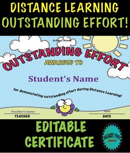 Distance Learning Certificate- Outstanding Effort! Editable PDF
