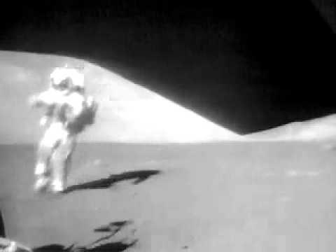 Astronaut bunny-hopping on the Moon