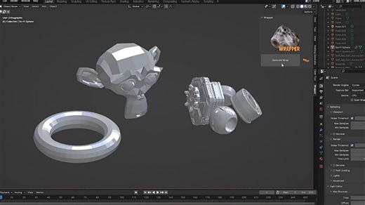 Blender快速封装包裹缠绕包装效果插件 Wrapper Addon V1.0.0