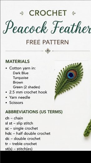 FREE Crochet Peacock Feather Pattern 🦚✨ #crochet #crochetpattern #crochettutorial #crochetshorts