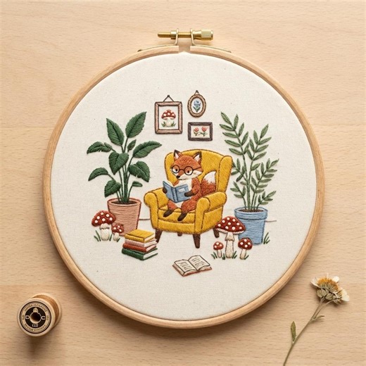 Fox Library Reading Room Embroidery Kit - Whimsical DIY Craft - Etsy