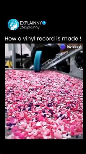 Explaining Everything on Instagram: "The process of making a vinyl record begins with mastering, where the audio is carefully prepared for the vinyl format. The mastered sound is then engraved onto a lacquer disc using a cutting lathe. This lacquer disc becomes the template for creating metal stampers, which are used to press the records. Heated vinyl compound is placed between two stampers and pressed, forming the grooves that store the audio information. Finally, the finished records are inspe