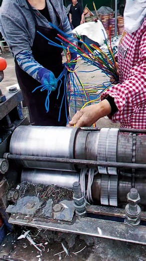 Cable Stripping Process in Outdoor Workshop