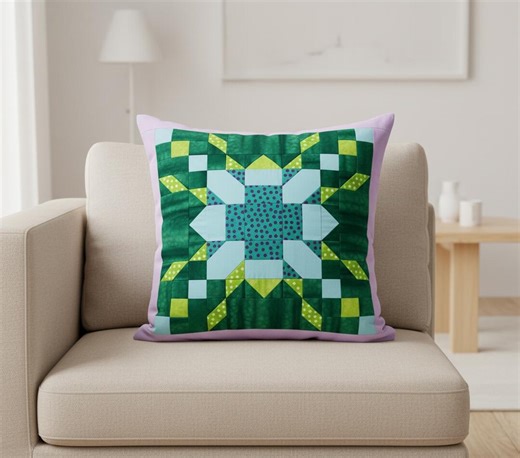 Modern Aqua Geometric Star Pillow Cover PDF | Patchwork Quilt Pattern | Star Block Cushion | Farmhouse Throw Pillow | Digital Download - Etsy