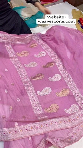Onion Pink Lavender And Baby Pink Colour This Is Pure Khaddi Chiffon Tissue Hand Woven Sarees