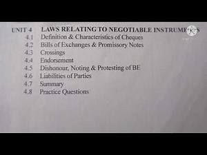 Banking: Laws Relating To Negotiable Instruments | Unit 4 Part 1 | Class 11th