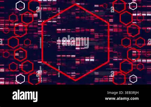 Animation of red shapes over moving columns on black background. Global technology, computing and digital interface concept digitally generated video Stock Video Footage - Alamy
