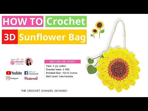 🌻A Beautiful 3D Sunflower Crochet Bag Tutorial By The Crochet Channel/How To Crochet Sunflower Bag 🌻