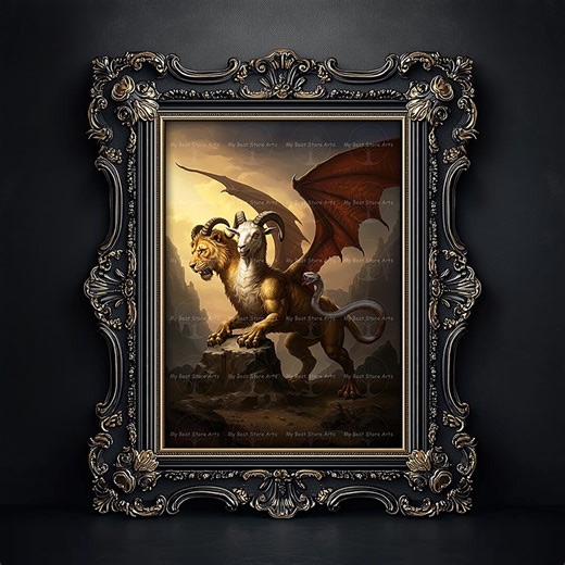 Chimera Art Print - Mythology Fantasy Creature Decor, Gothic Dark Academia Poster, Spooky Creature, Moody Snake Lion Goat Dragon Beast - Etsy
