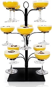 Ksestor Cocktail Tree Stand - 12-Glass Champagne Tower with Non-Slip Grips | Patented rubber-coated holders grip every glass steady; tool-free 60-second setup for weddings, mimosa bars, and brunch