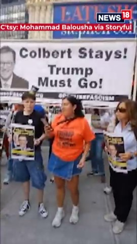 Protest Erupts in NYC After Cancellation of Stephen Colbert’s Late Show | 'Keep Colbert, Dump Trump'