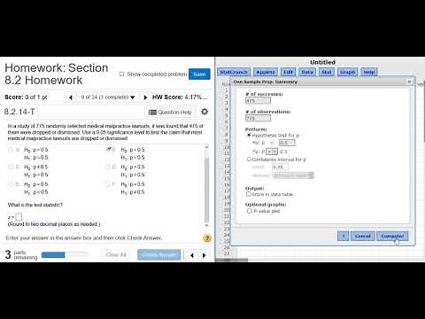 One Sample Proportion Hypothesis Test with Statcrunch MyMathlab MyStatlab Homework