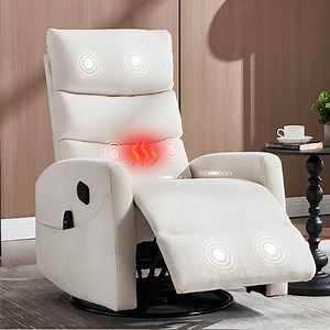 PAPROOS Rocker Recliner with Heat and Massage, Fabric 360°Swivel Rocker Recliner, Glider Rocking Chair for Nursery, Small Manual Recliner with Side Pocket for Home Theater Living Room, Beige