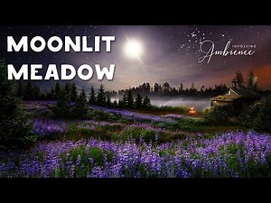 🌕 Moonlit Spring Meadow ASMR Ambience ⭐️🦉 Campfire, Crickets, Owls, Gentle Lapping Waves