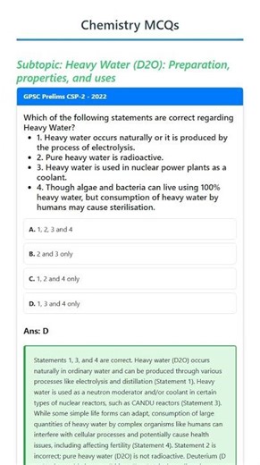 Heavy Water D2O: Preparation, properties, and uses