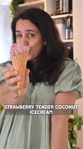 Nitya Hegde on Instagram: "Malai Strawberry Icecream Ingredients 600 gms strawberry 200 ml coconut cream 2 tender coconut thick malai( coconut meat) 1 cup rock sugar Fewdrops vanilla essence 1 so baking soda( cleaning) Start by making the strawberry compote. Clean the strawberries by soaking them in a baking soda and water solution for 15 minutes, then rinse well. Remove the stems, chop the strawberries, and add them to a pan with sugar. Let them cook until the strawberries soften and the mixtur